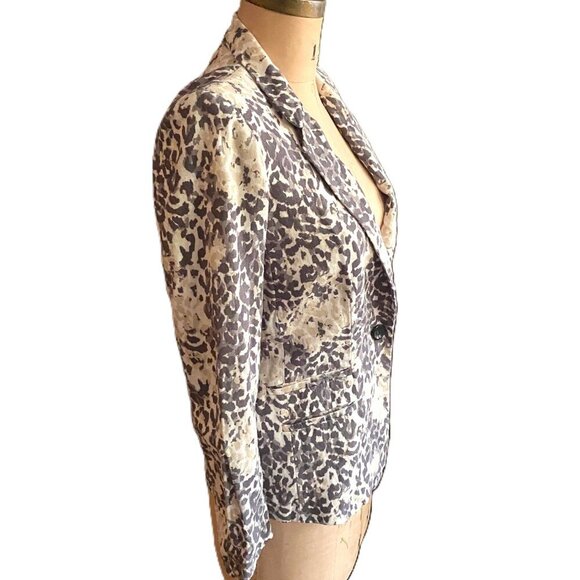 Joie Mehira B Linen Animal Leopard print Blazer - Picture 5 of 16